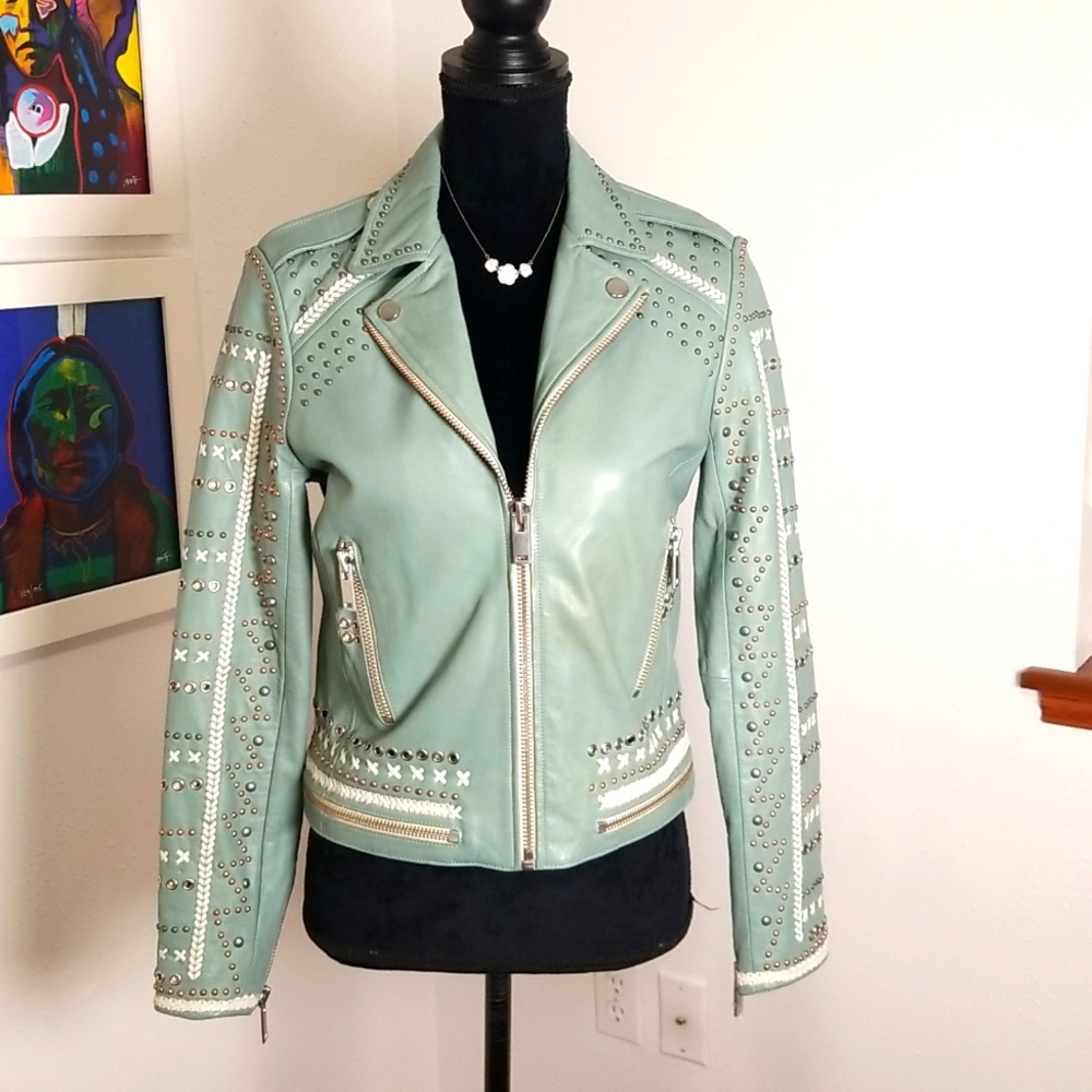 DOMA Vintage 90s Embellished Leather Biker Jacket Mint Small